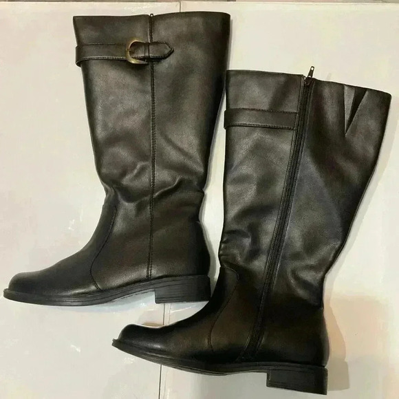 David Tate women’s stallion black polyurethane, tall boot buckle side zip healed - Picture 2 of 7